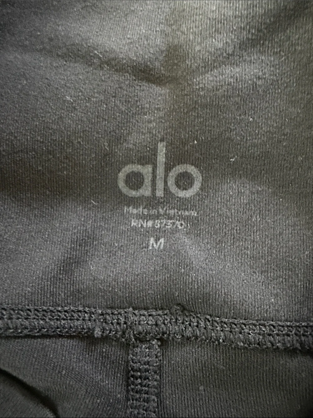 Alo Medium Ribbed Black Leggings with White Striped Knee Details - Picture 2 of 11